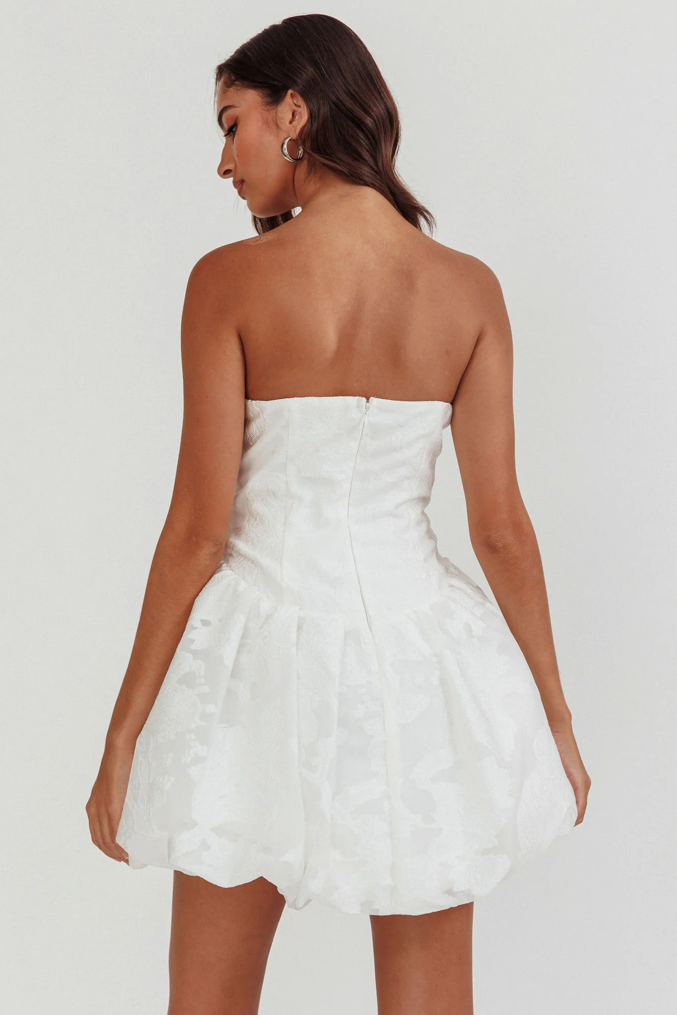 Monti Strapless Bubble Hem Mini Dress Embroidered White - Seraphlike