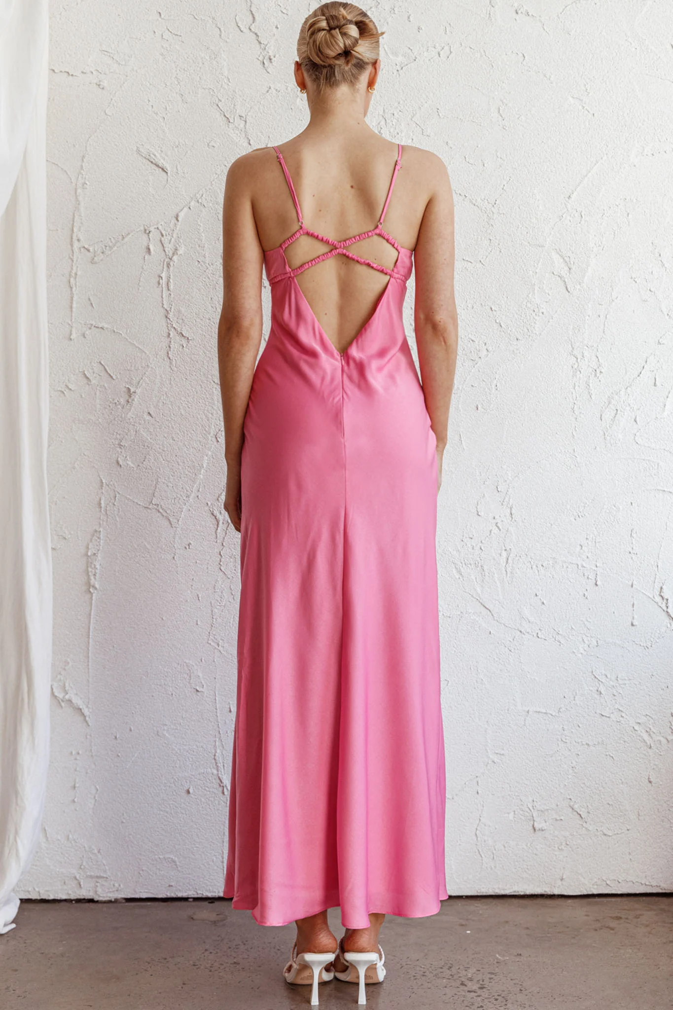 From Above V-Back Midi Dress Hot Pink - Seraphlike