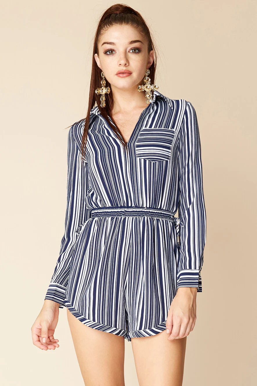 Mia Belted Shirt Dress Navy / White - Seraphlike