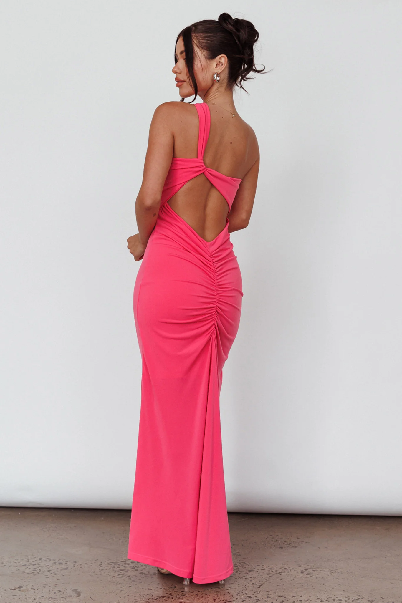 Trinny One-Shoulder Ruched Back Midi Dress Hot Pink - Seraphlike