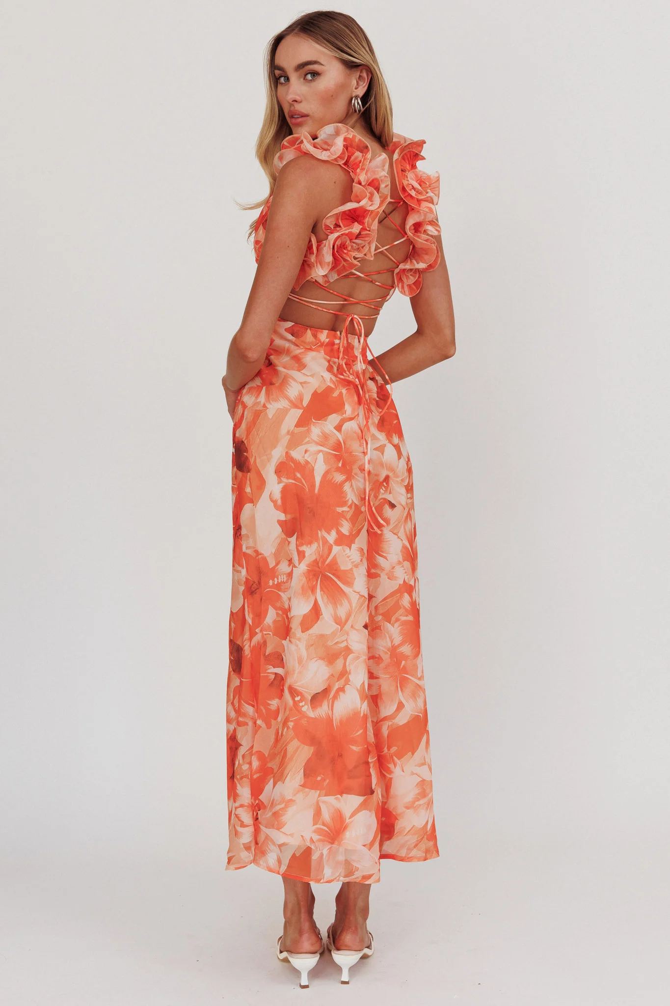 Madara Lace-Up Back Maxi Dress Orange - Seraphlike