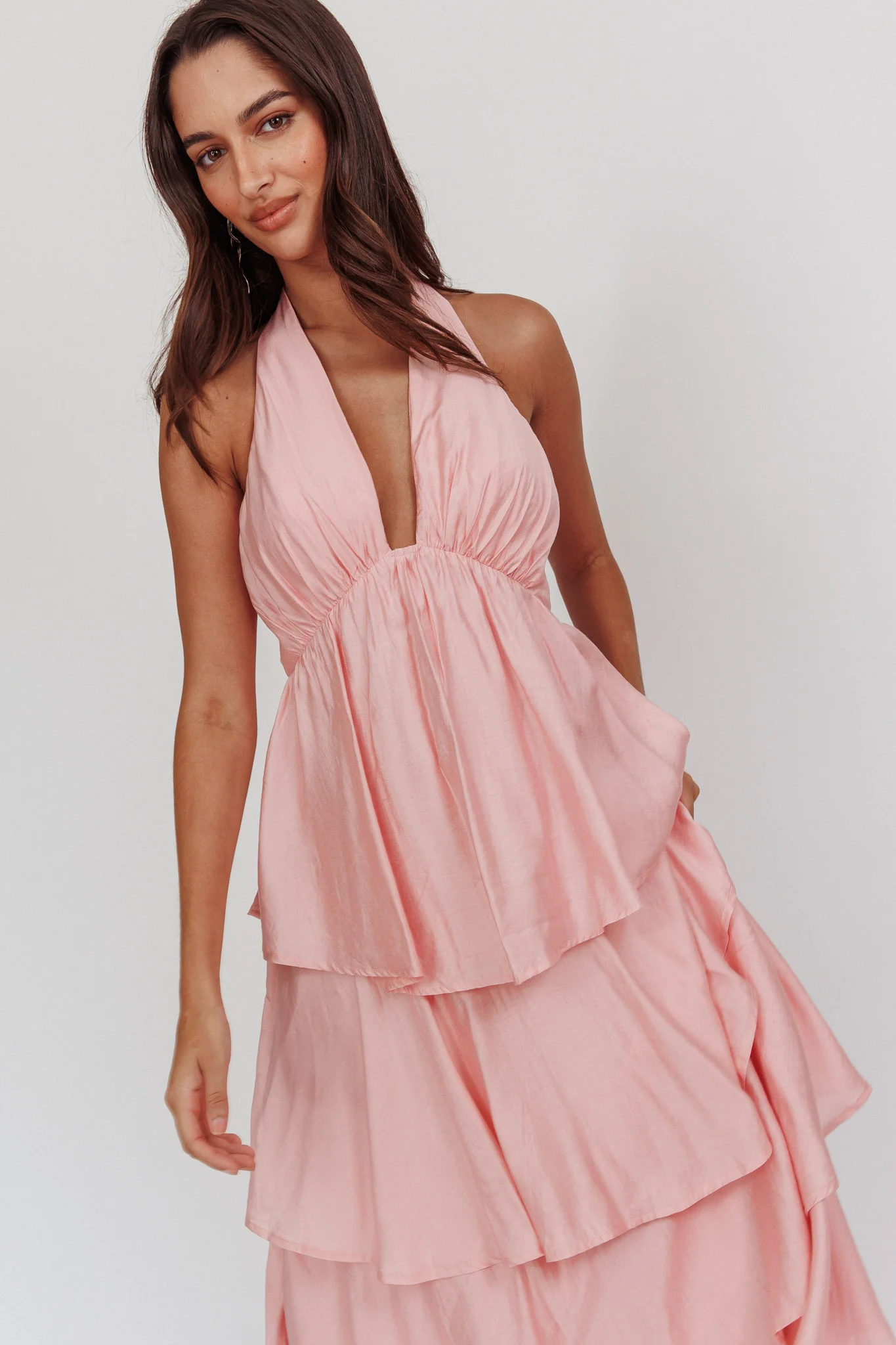 Catalina Tiered Ruffle Maxi Dress Dusty Rose - Seraphlike