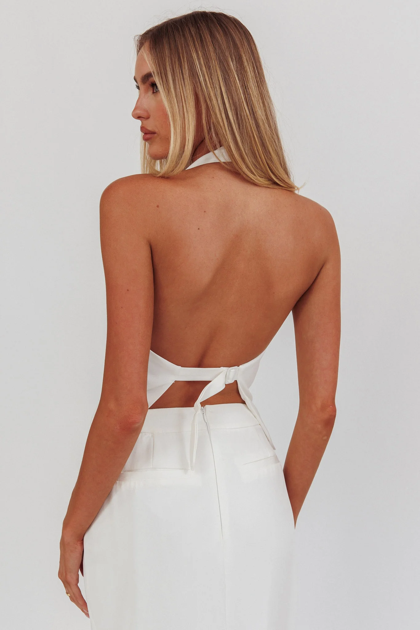 Tammi Halter Buckle Vest Top Off White - Seraphlike