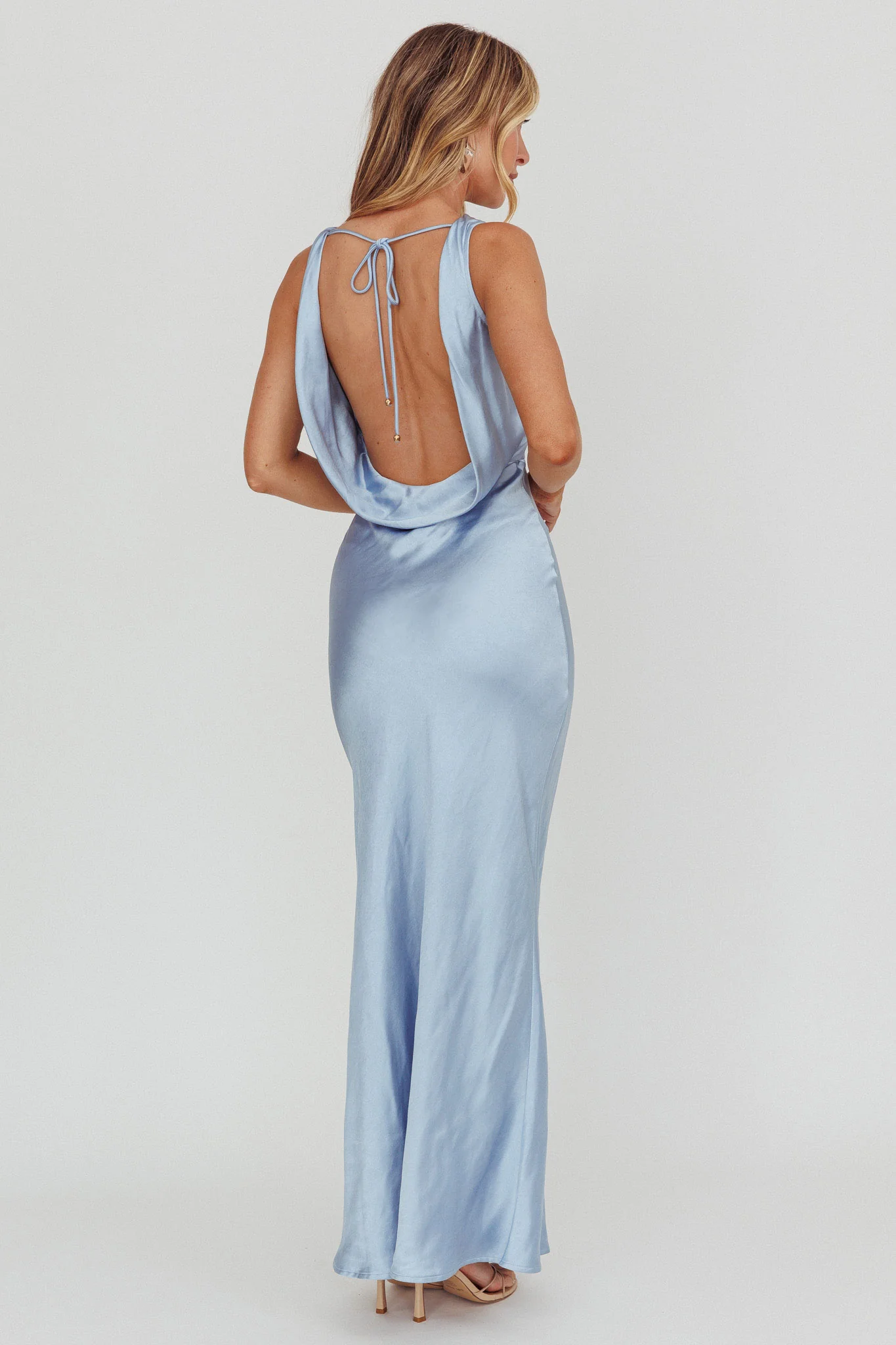 Moon Glow Cowl Neck Maxi Dress Blue - Seraphlike