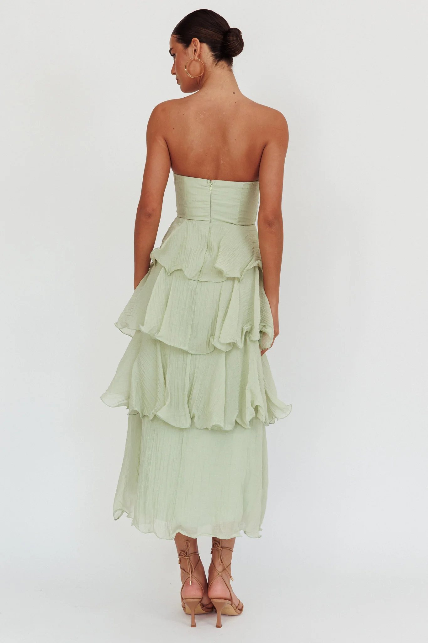 Giavana Strapless Layered Midi Dress Sage - Seraphlike