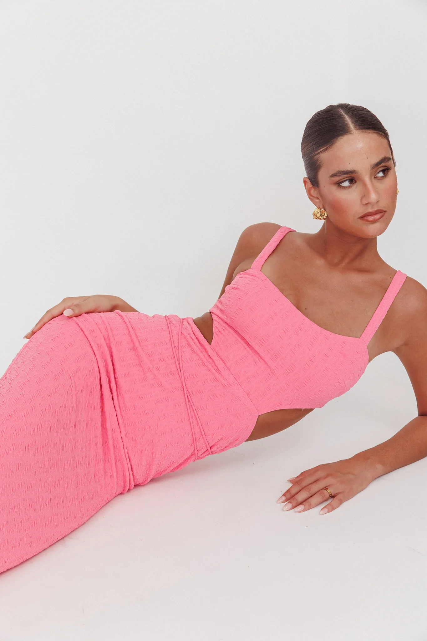 Piera Cut-Out Waist Maxi Dress Hot Pink - Seraphlike