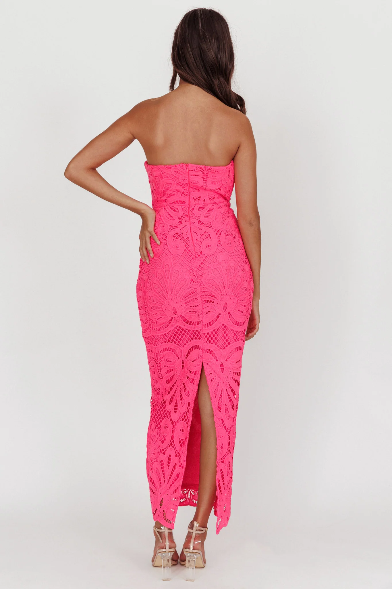 Bia Strapless Lace Embroidered Maxi Dress Hot Pink - Seraphlike