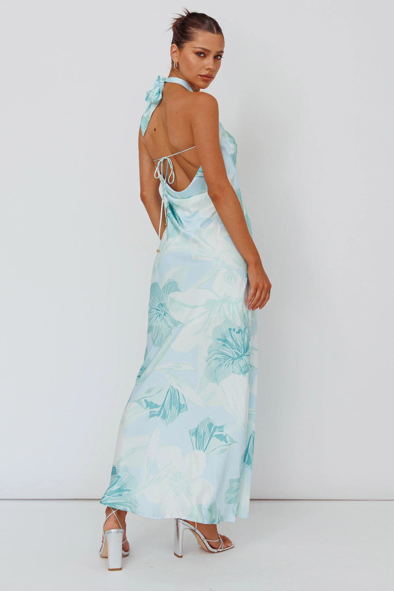Jacquelynne Halter Cowl Back Maxi Dress Mint - Seraphlike