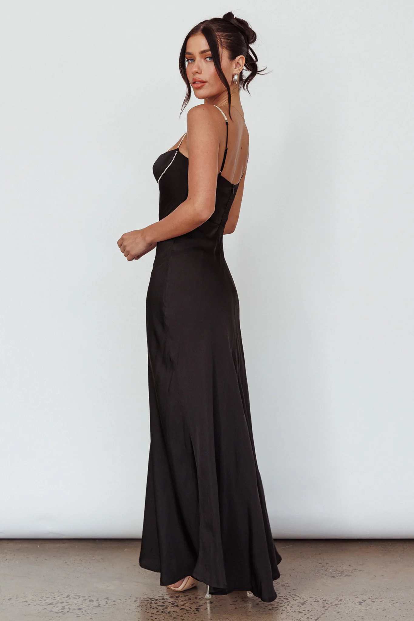 Linka Diamante Strap Maxi Dress Black - Seraphlike