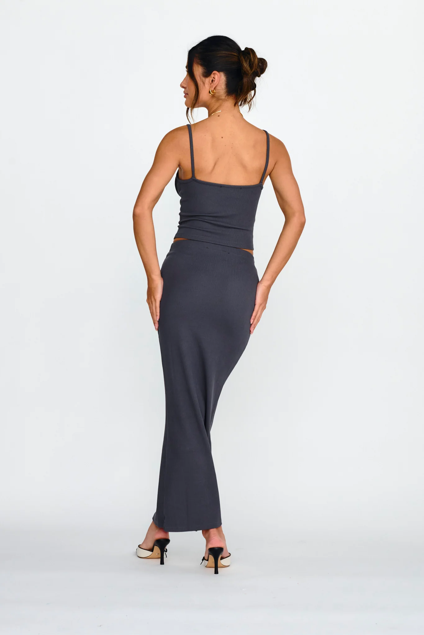 Strike A Pose Ribbed Maxi Skirt Charcoal - Seraphlike