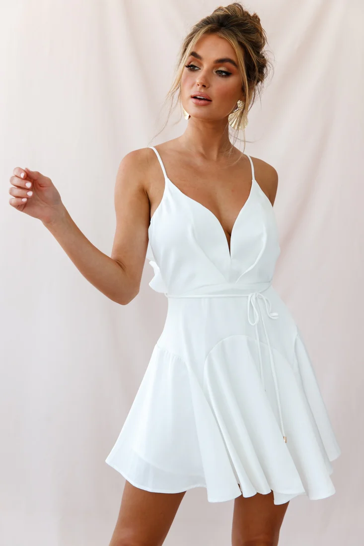 Valley Ruffle Tie-Up Back Dress White - Seraphlike