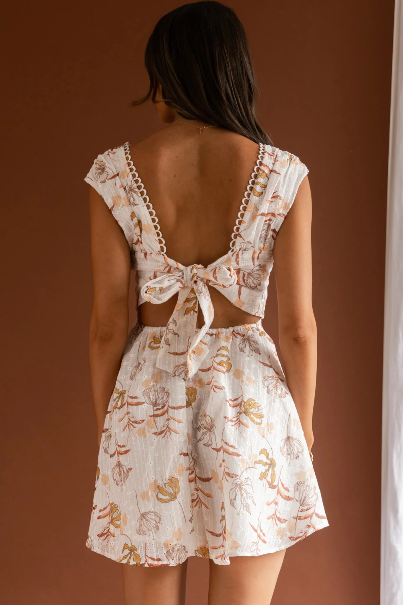 Braxton Tied Back Mini Dress Floral Orange - Seraphlike