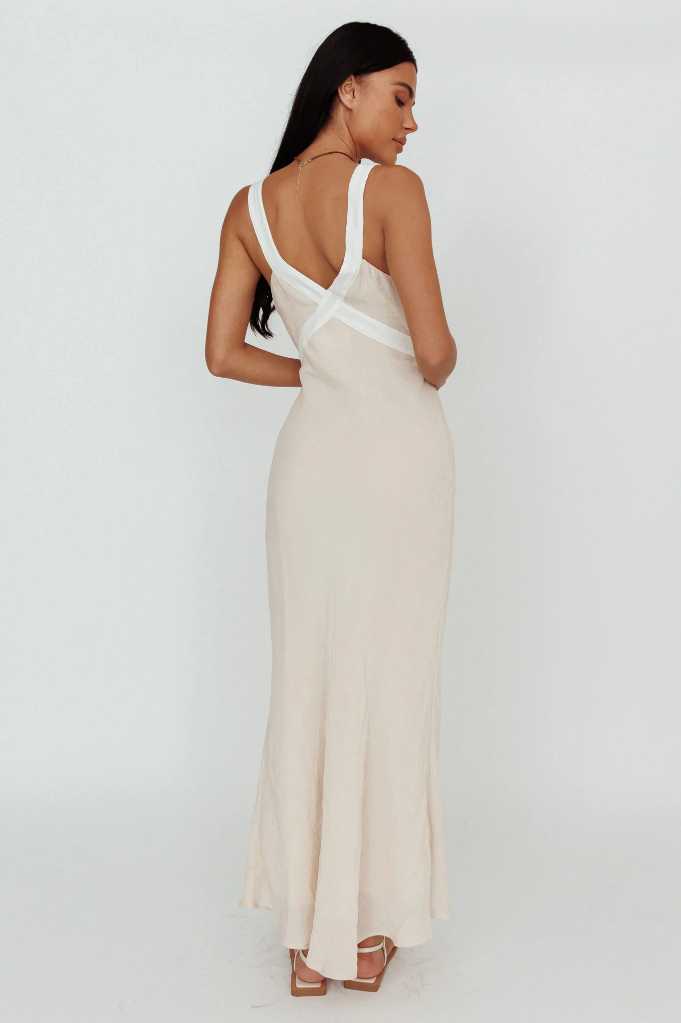 Zariah V-Neck Maxi Dress Beige - Seraphlike