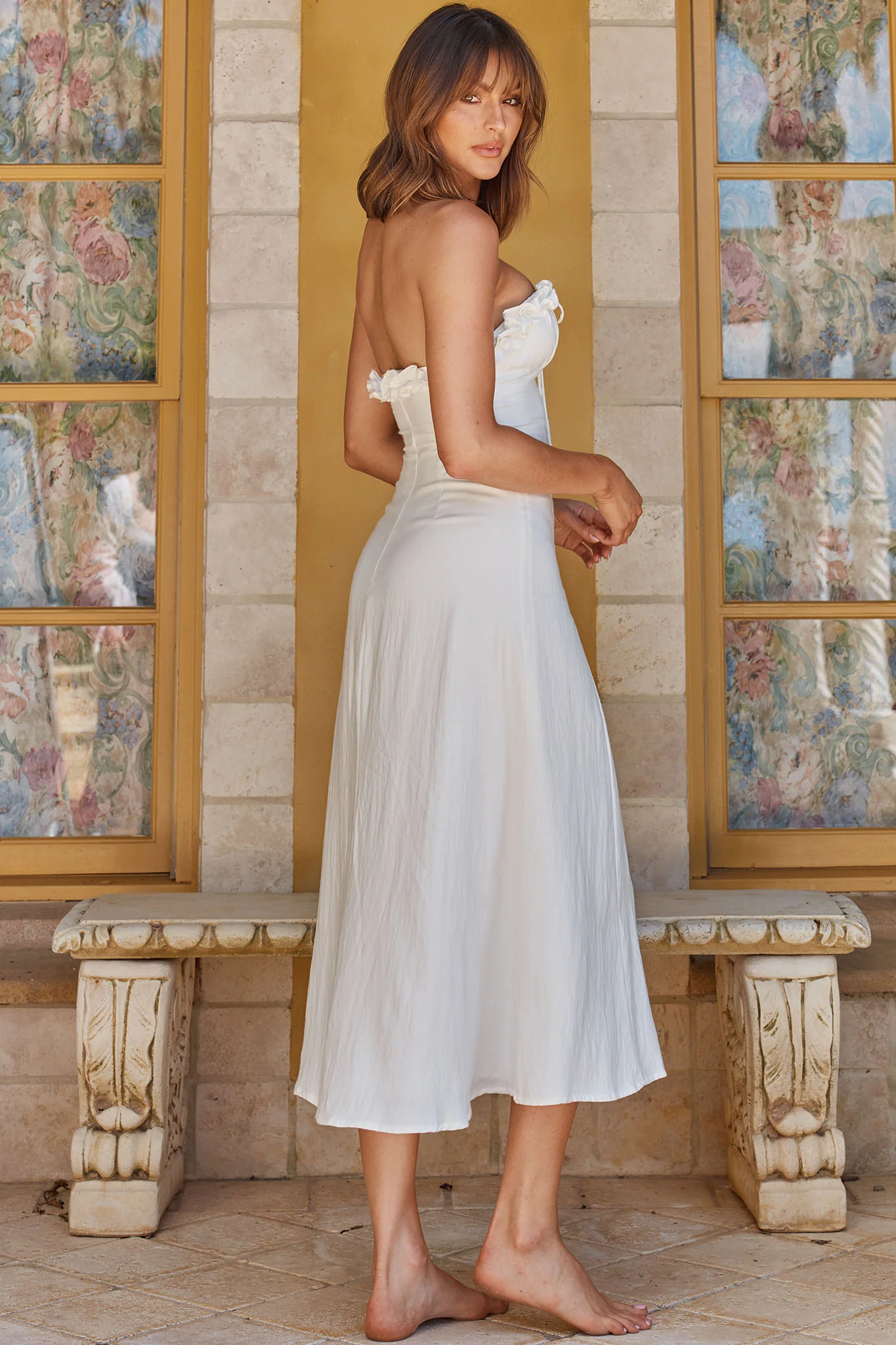 Under The Sun Tied Bust Midi Dress White - Seraphlike