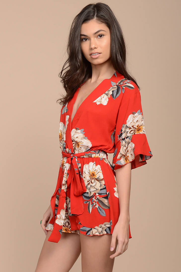 Giavanna Floral Romper Red - Seraphlike