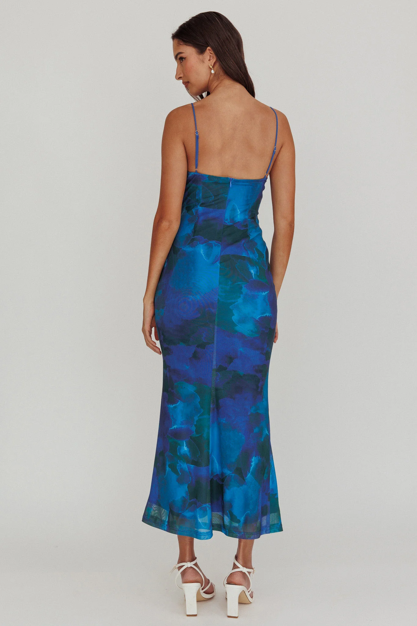 Teava Laced Waist Maxi Dress Print Blue - Seraphlike