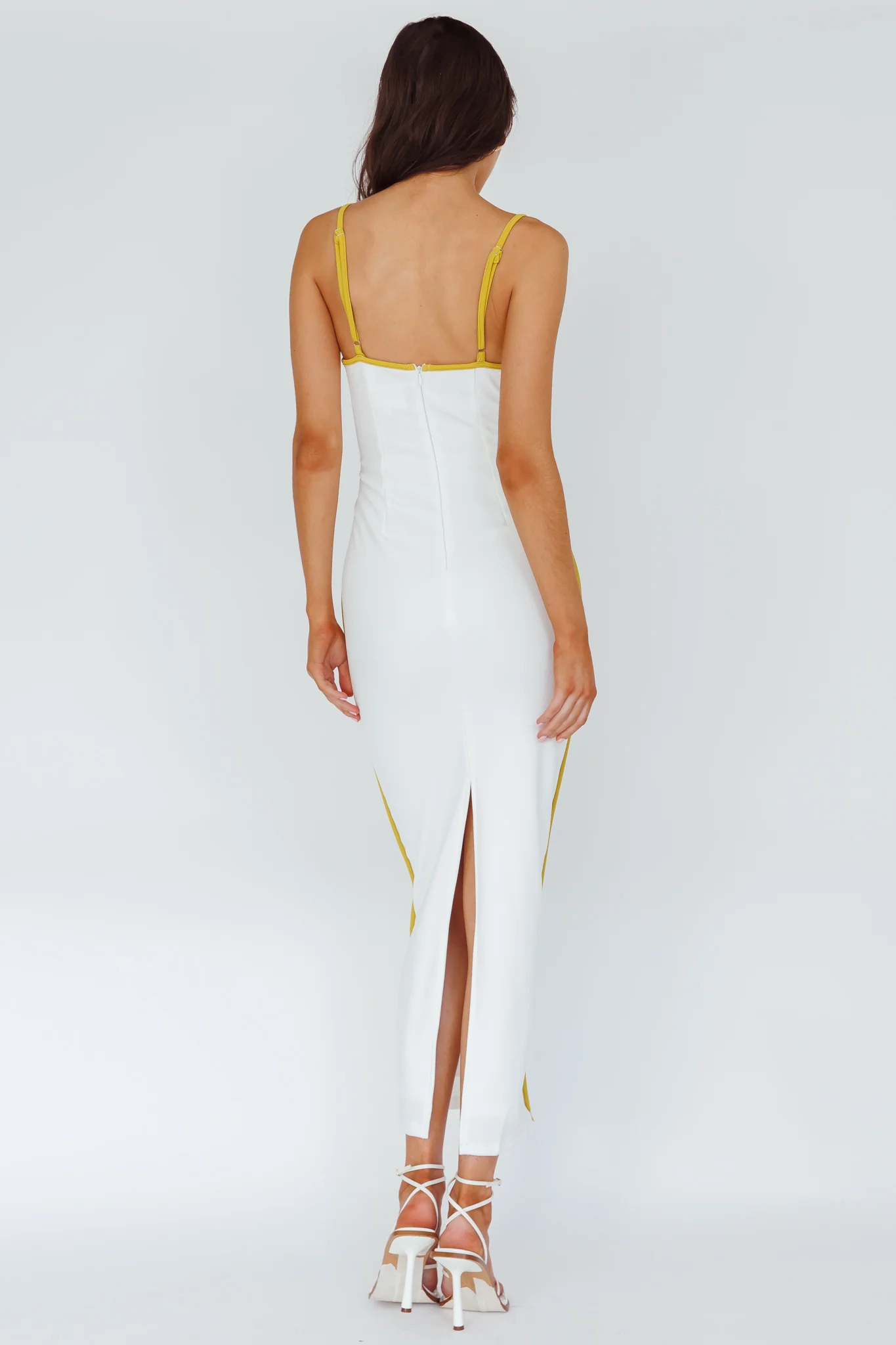 Sunny Coast Piping Trim Maxi Dress White/Yellow - Seraphlike