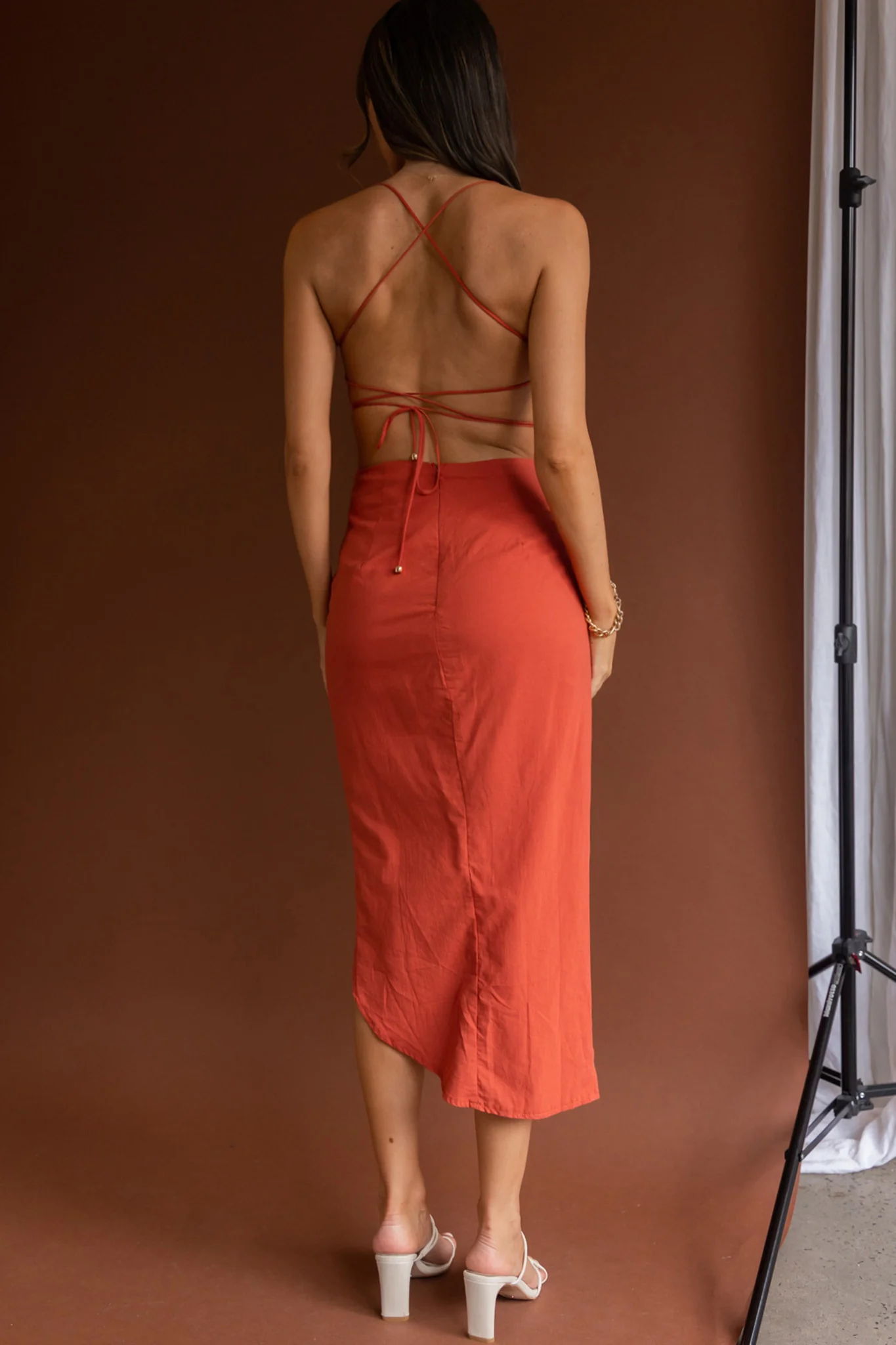 Heaven On Earth Lace-Up Back Midi Dress Rust - Seraphlike