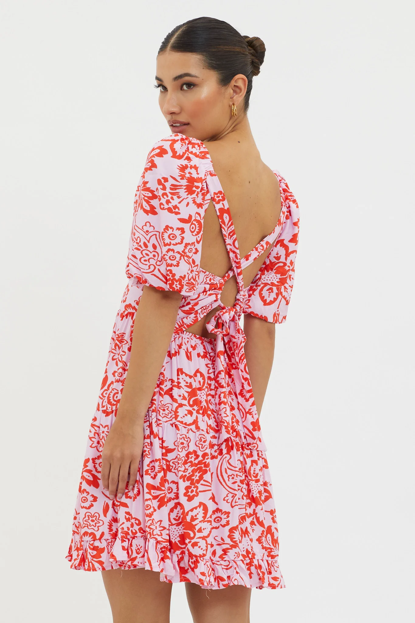 Madrid Summer Tied Back Mini Dress Print Lilac - Seraphlike