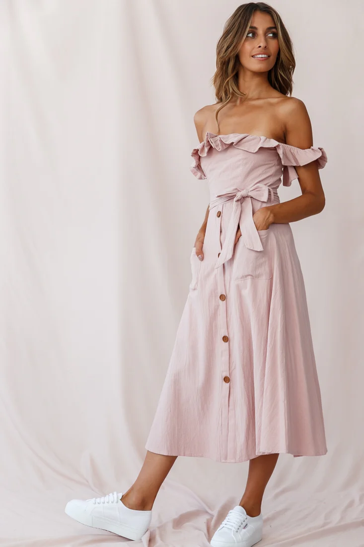 Matisse Off-Shoulder Placket Dress Blush - Seraphlike