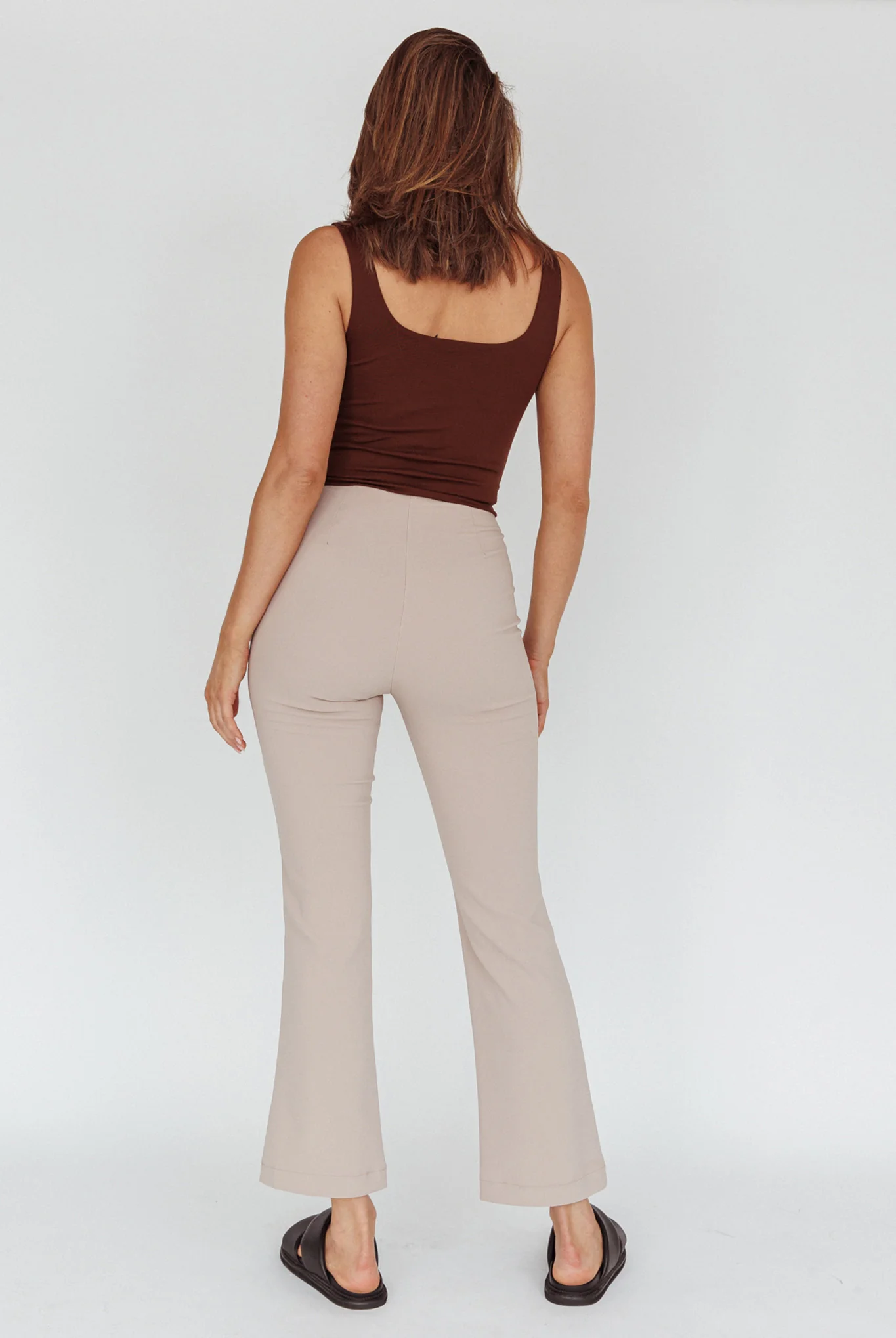 Sabria Mid-Rise Flare Pants Beige - Seraphlike