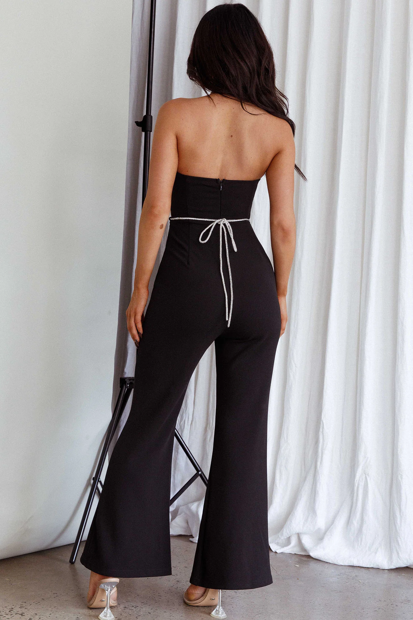 Nohemi Strapless Diamante Jumpsuit Black - Seraphlike