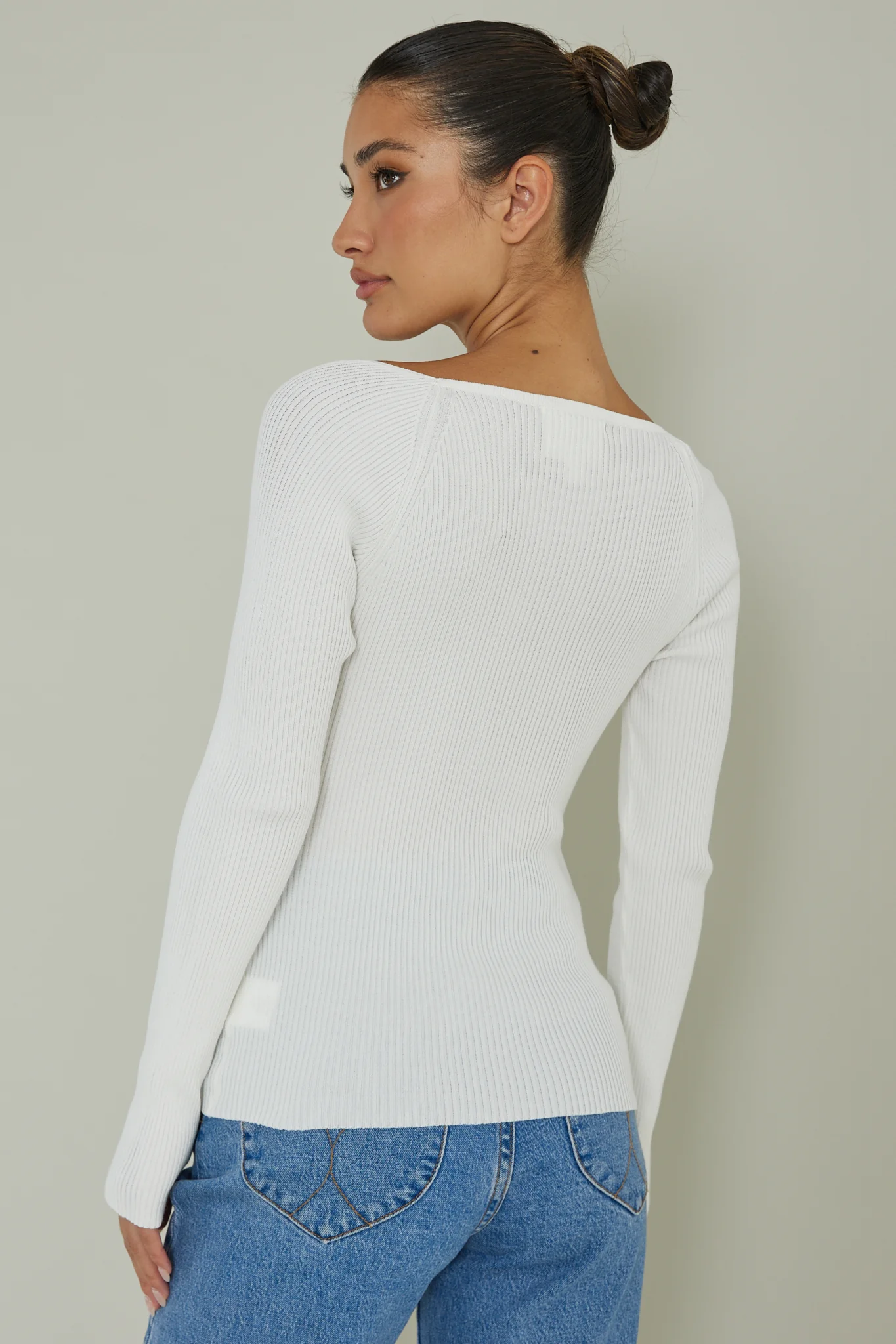 Switch Focus Long Sleeve Knit Top White - Seraphlike