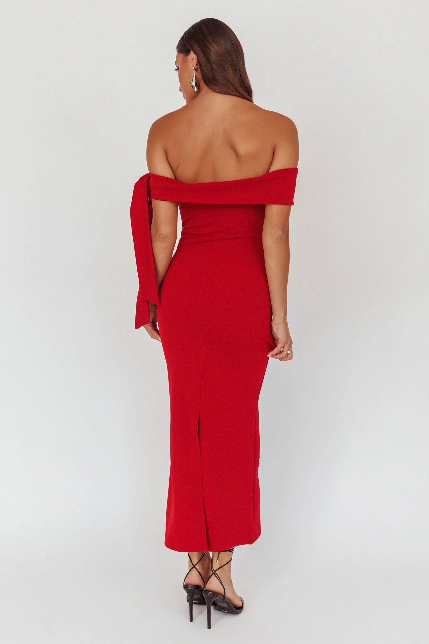 Aurora Sky Off-Shoulder Tie Maxi Dress Cherry - Seraphlike