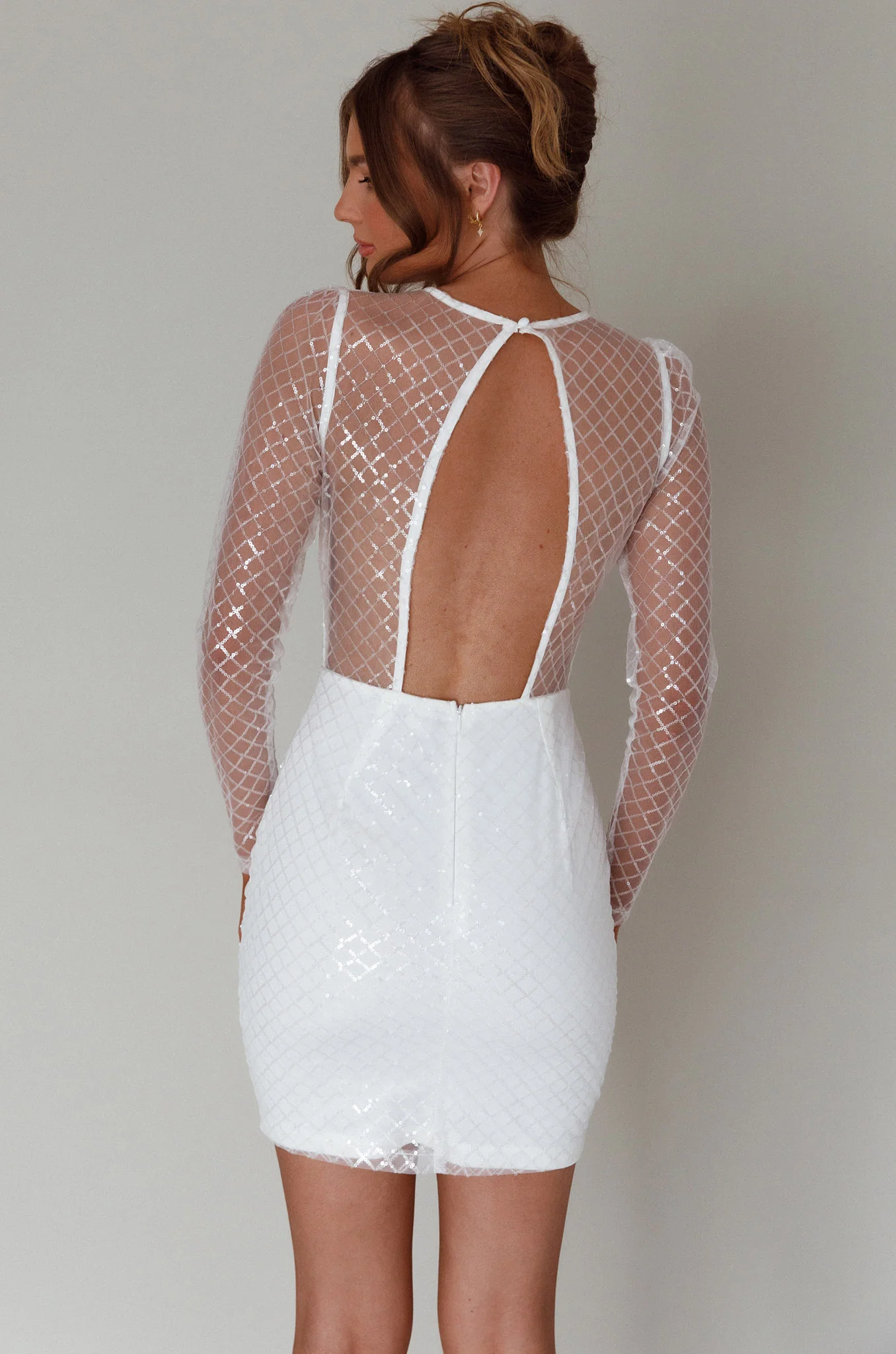 Juno Plunging Neckline Sequin Mini Dress White - Seraphlike