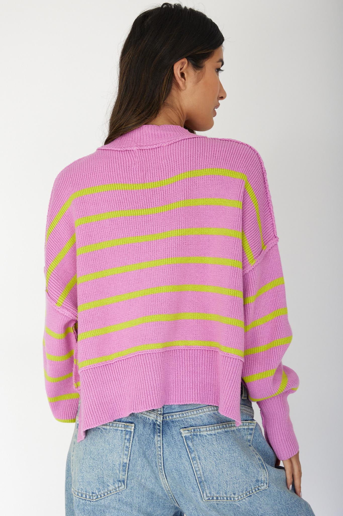 Fly High Drop Shoulder Knit Sweater Stripe Purple - Seraphlike