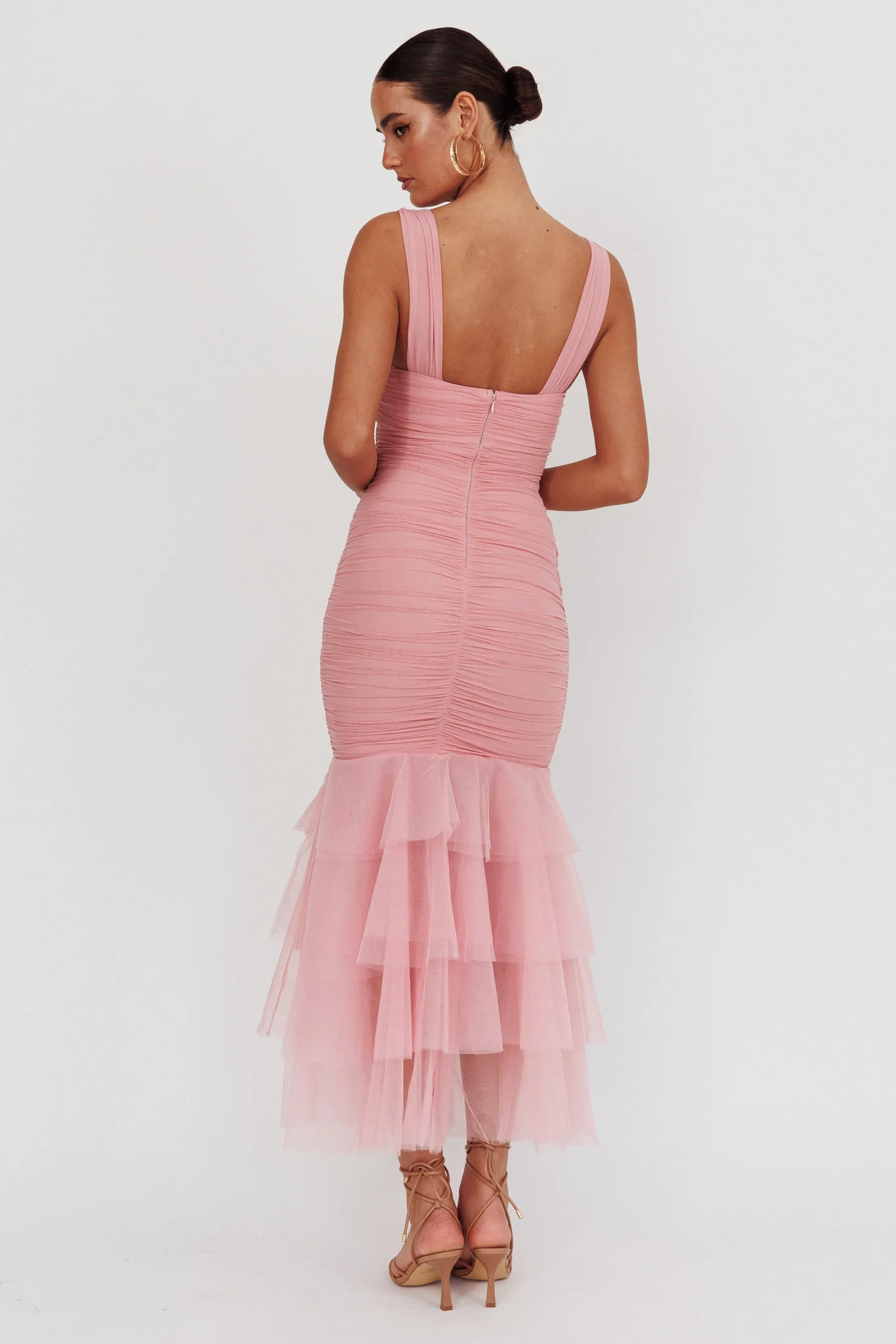 Nadia Tulle Hem Ruched Maxi Dress Pink - Seraphlike