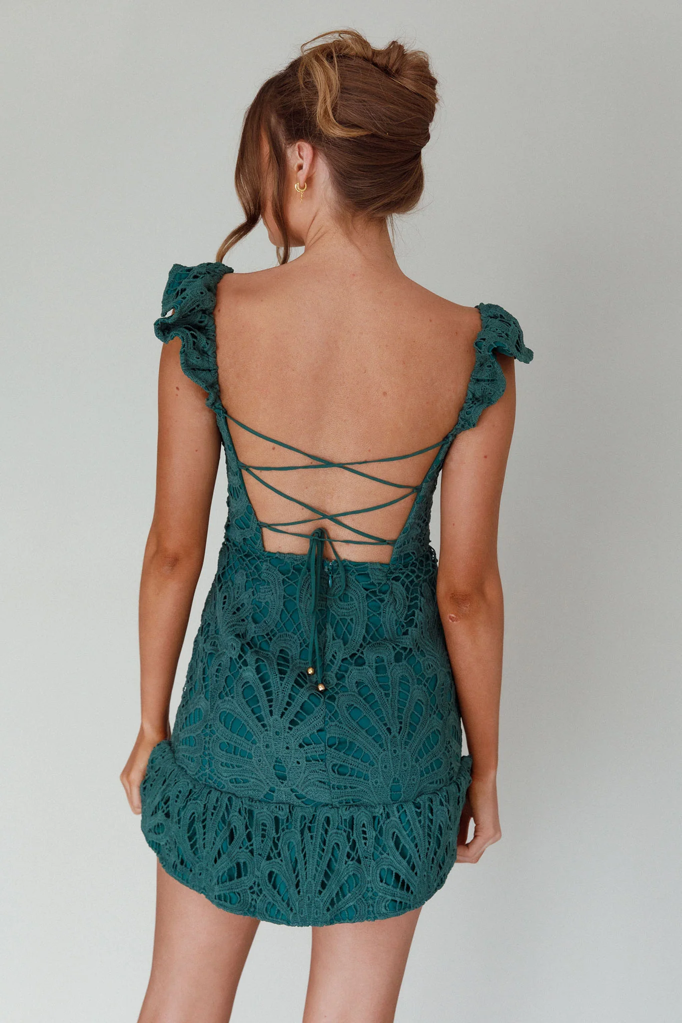 Mon Papillon Lace Mini Dress Forest Green - Seraphlike