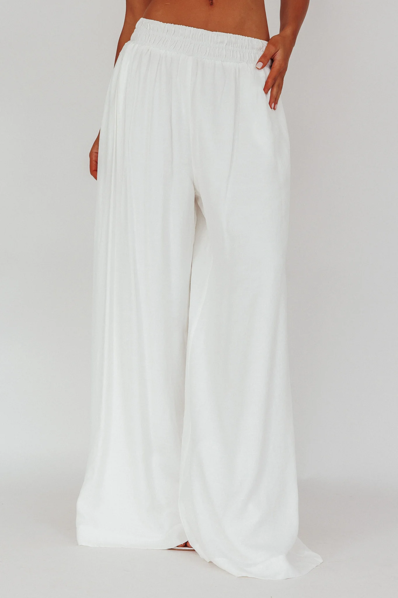 Darna Shirred Waist Wide Leg Pants Off White - Seraphlike