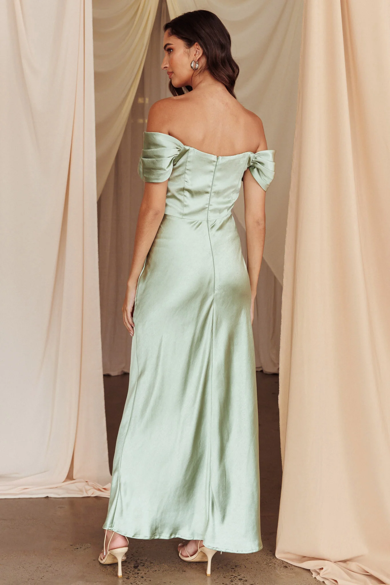 Katrina Off Shoulder Maxi Dress Pistachio - Seraphlike