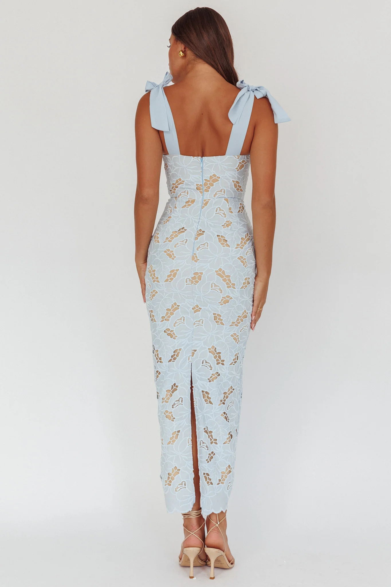 Coastal Bloom Tied Shoulder Maxi Dress Embroidered Baby Blue - Seraphlike