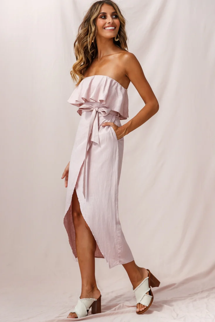 Hamilton Bandeau Ruffle Midi Dress Blush - Seraphlike