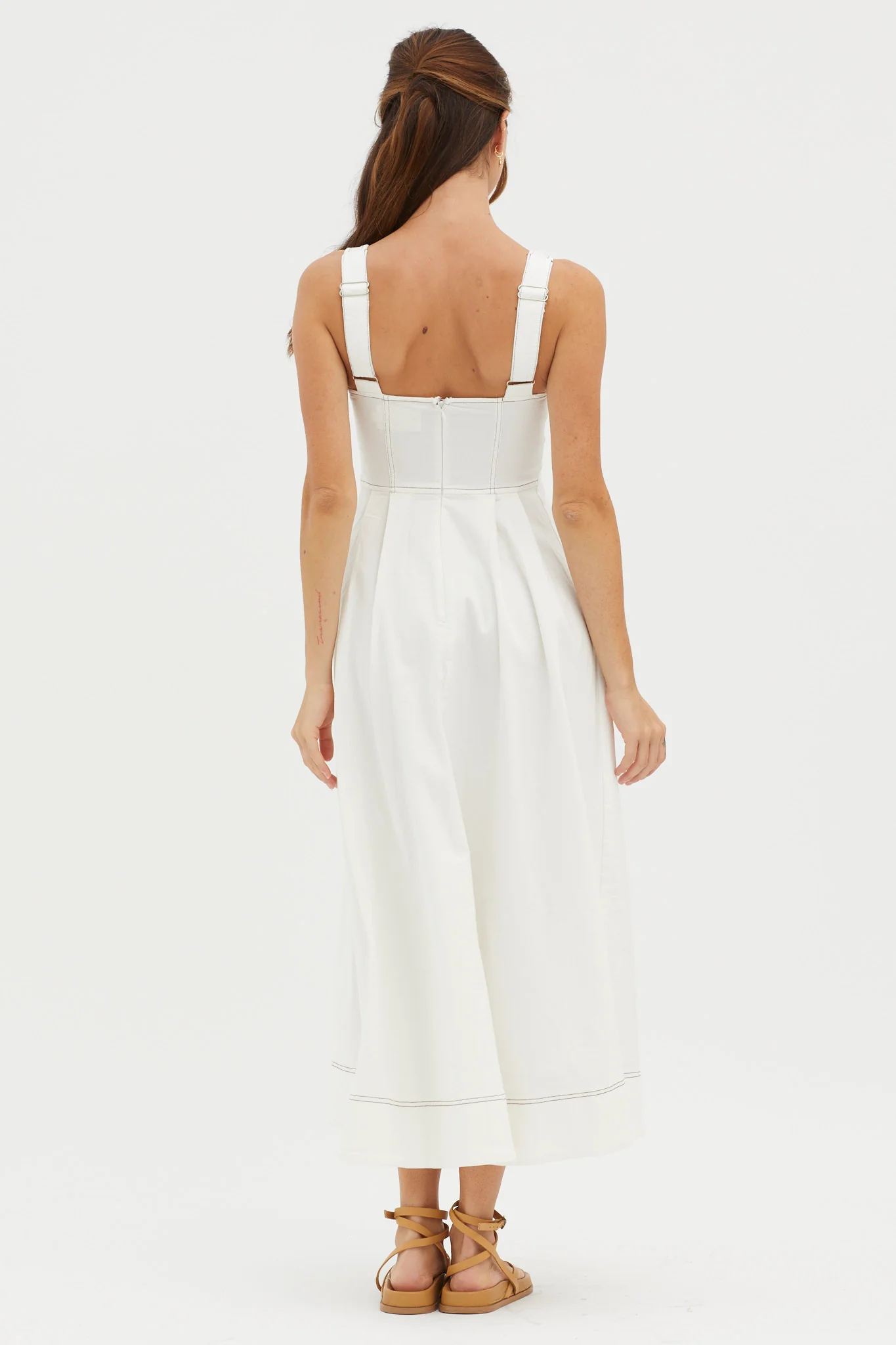 Isadore V-Bust Midi Dress White - Seraphlike