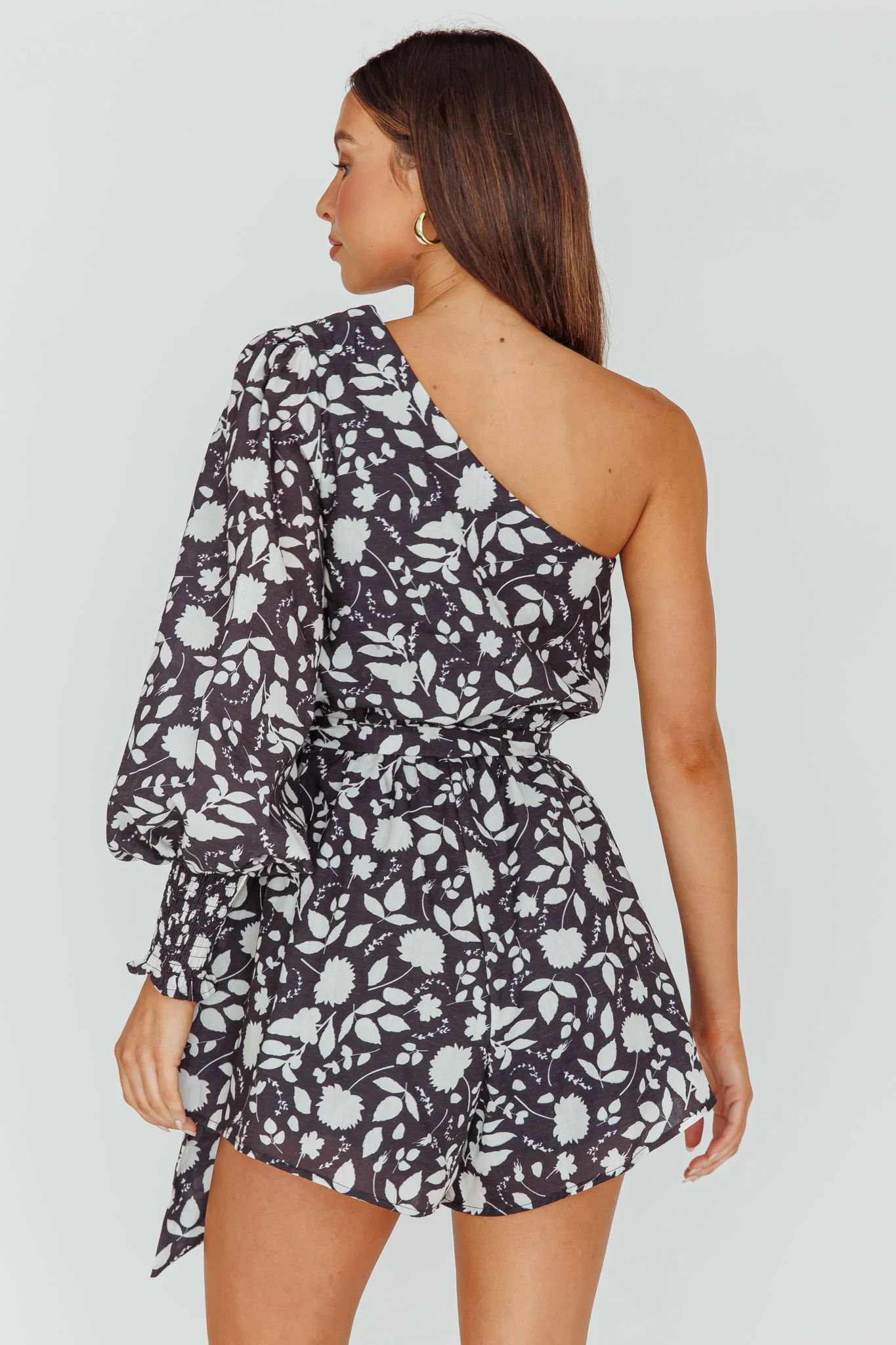 Summer Lover One-Shoulder Romper Floral Black - Seraphlike