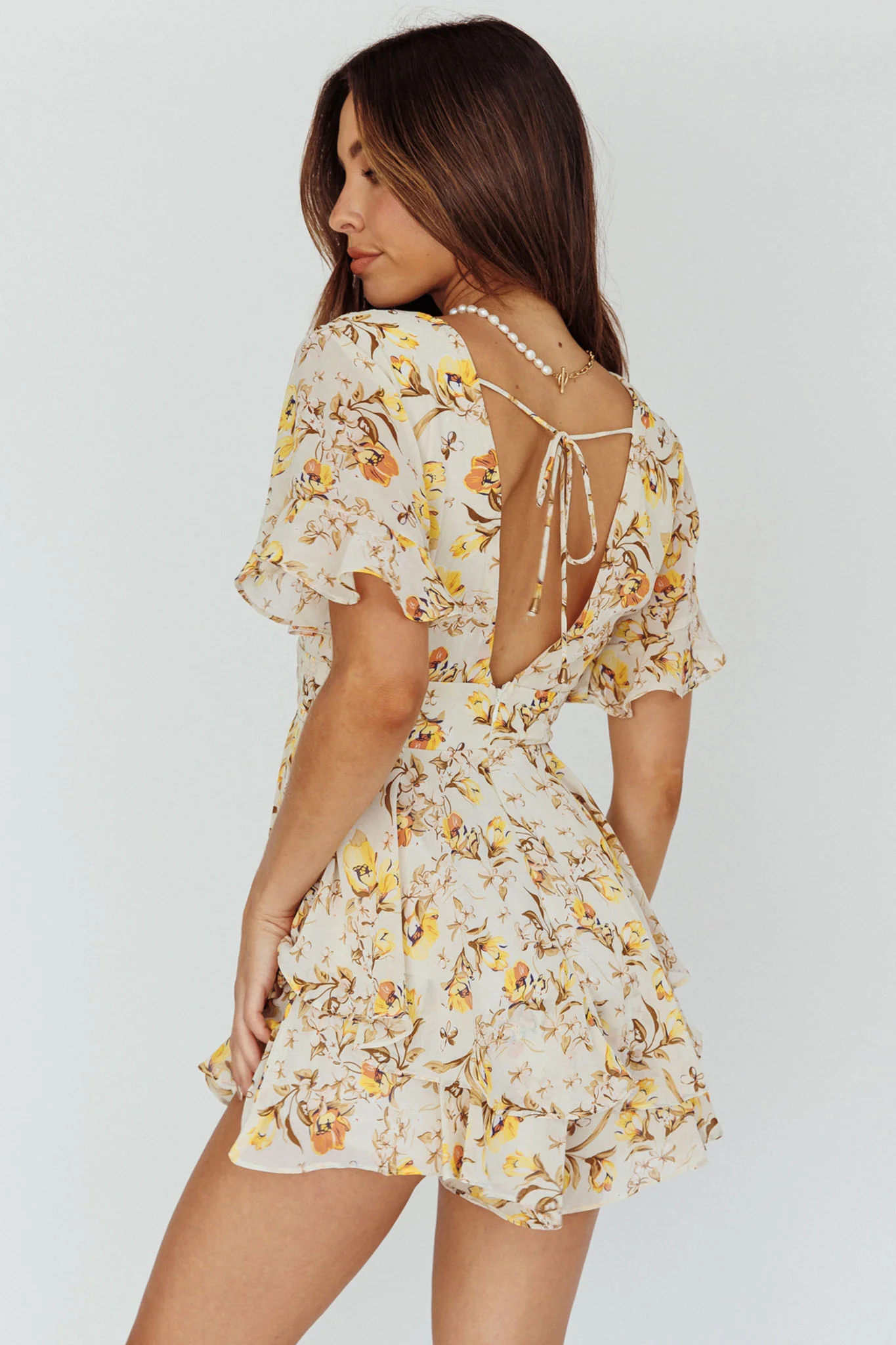 Golden Light Pintuck Pleat Romper Floral Beige - Seraphlike