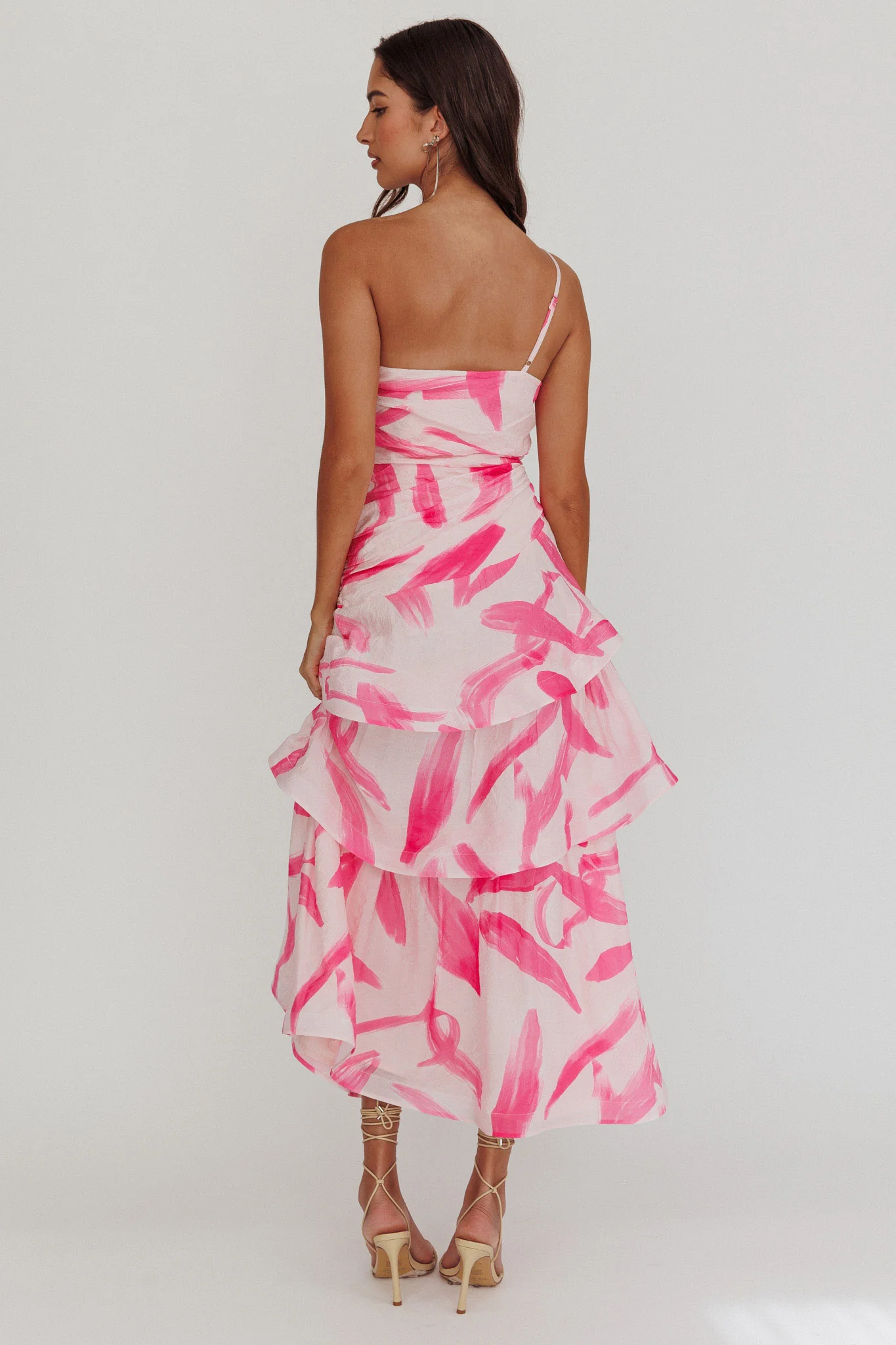 Kenny One Shoulder Tiered Maxi Dress Print Pink - Seraphlike