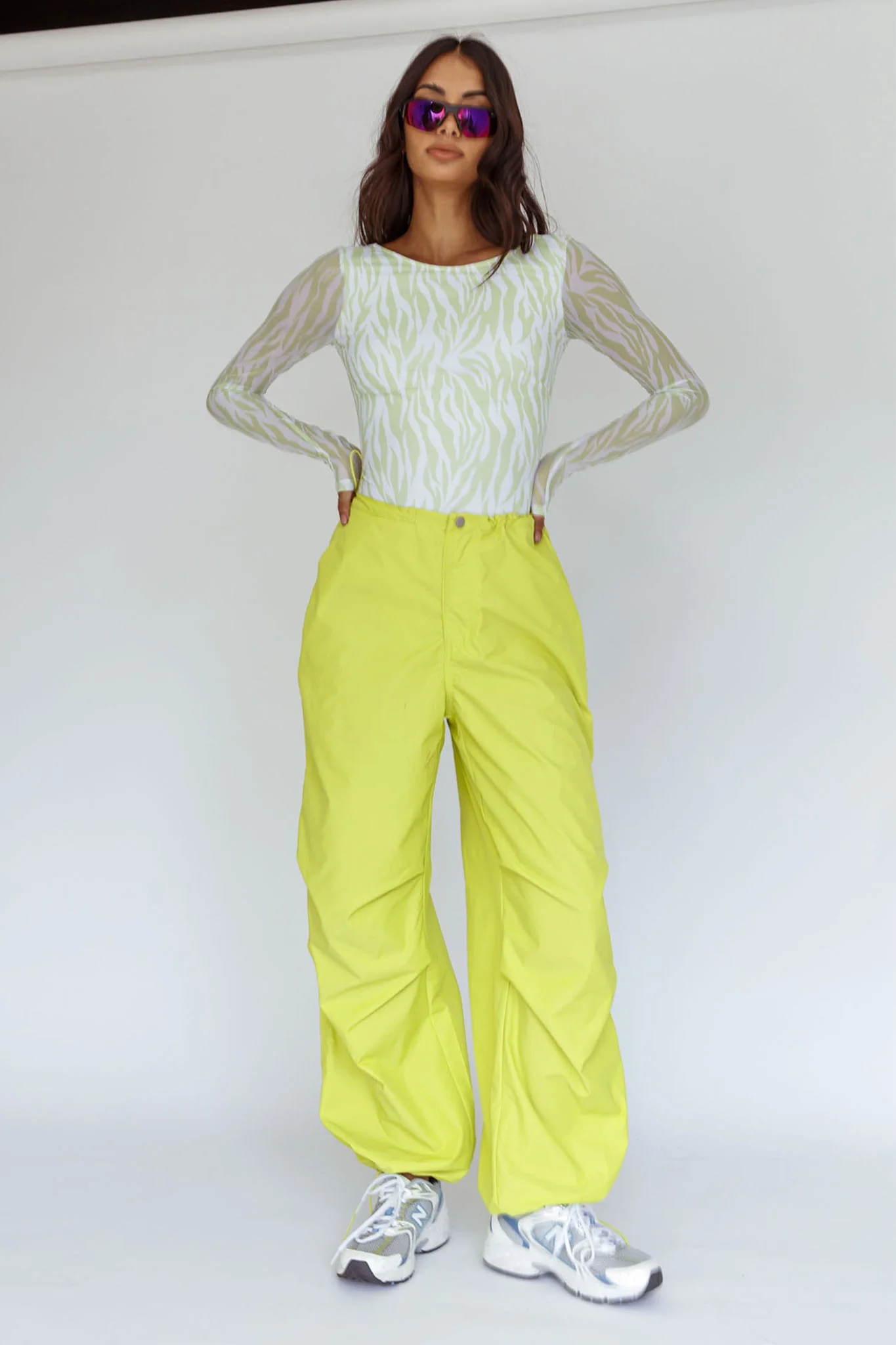 Break Dance Wide Leg Drawstring Pants Lime - Seraphlike