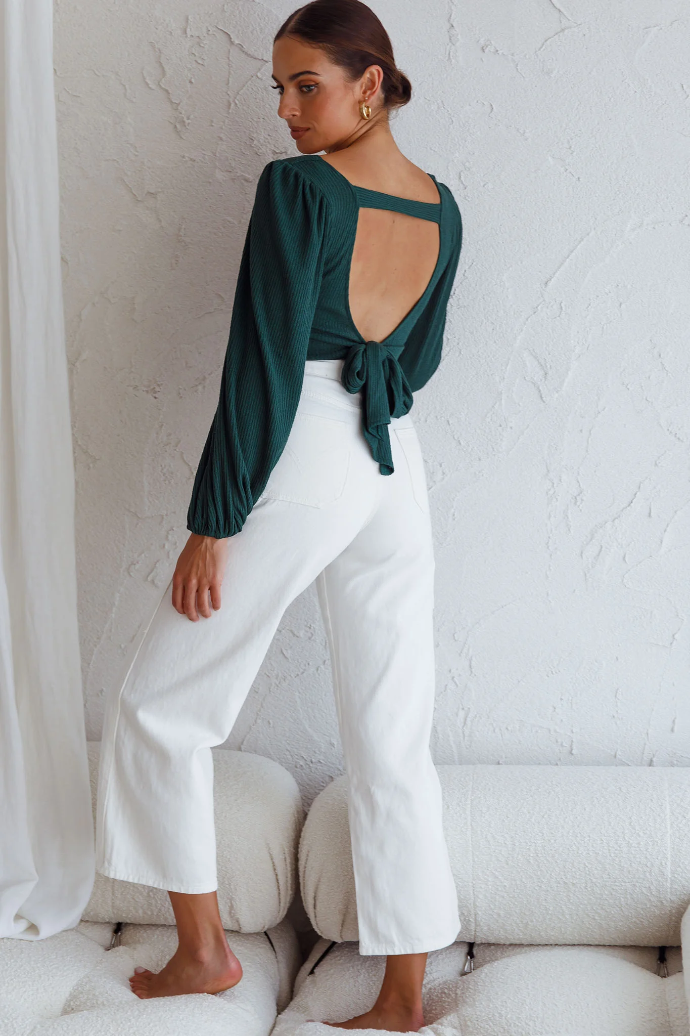 Love Like This Long Sleeve Open Back Crop Top Emerald Green - Seraphlike