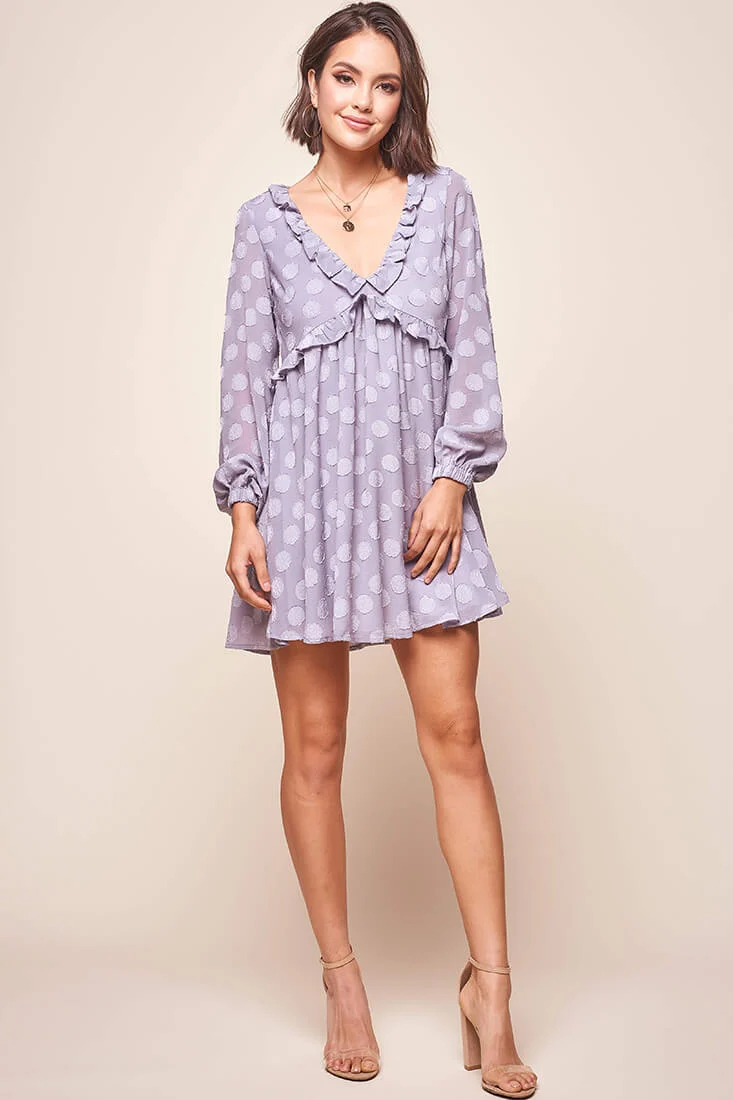 Cutie Pie Long Sleeve Babydoll Dress Grey - Seraphlike