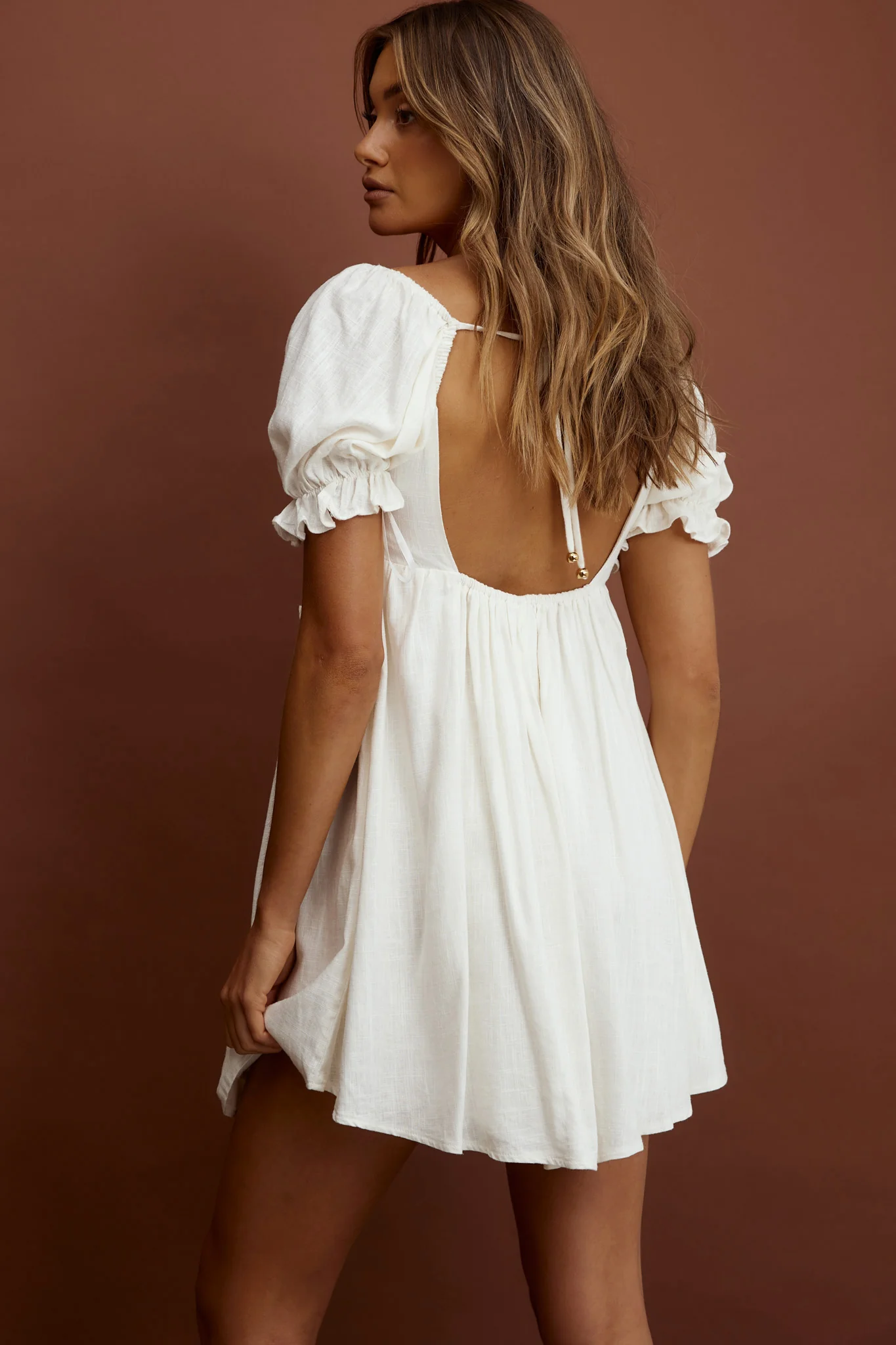 Macedonia Puff Sleeve Babydoll Dress Cream - Seraphlike