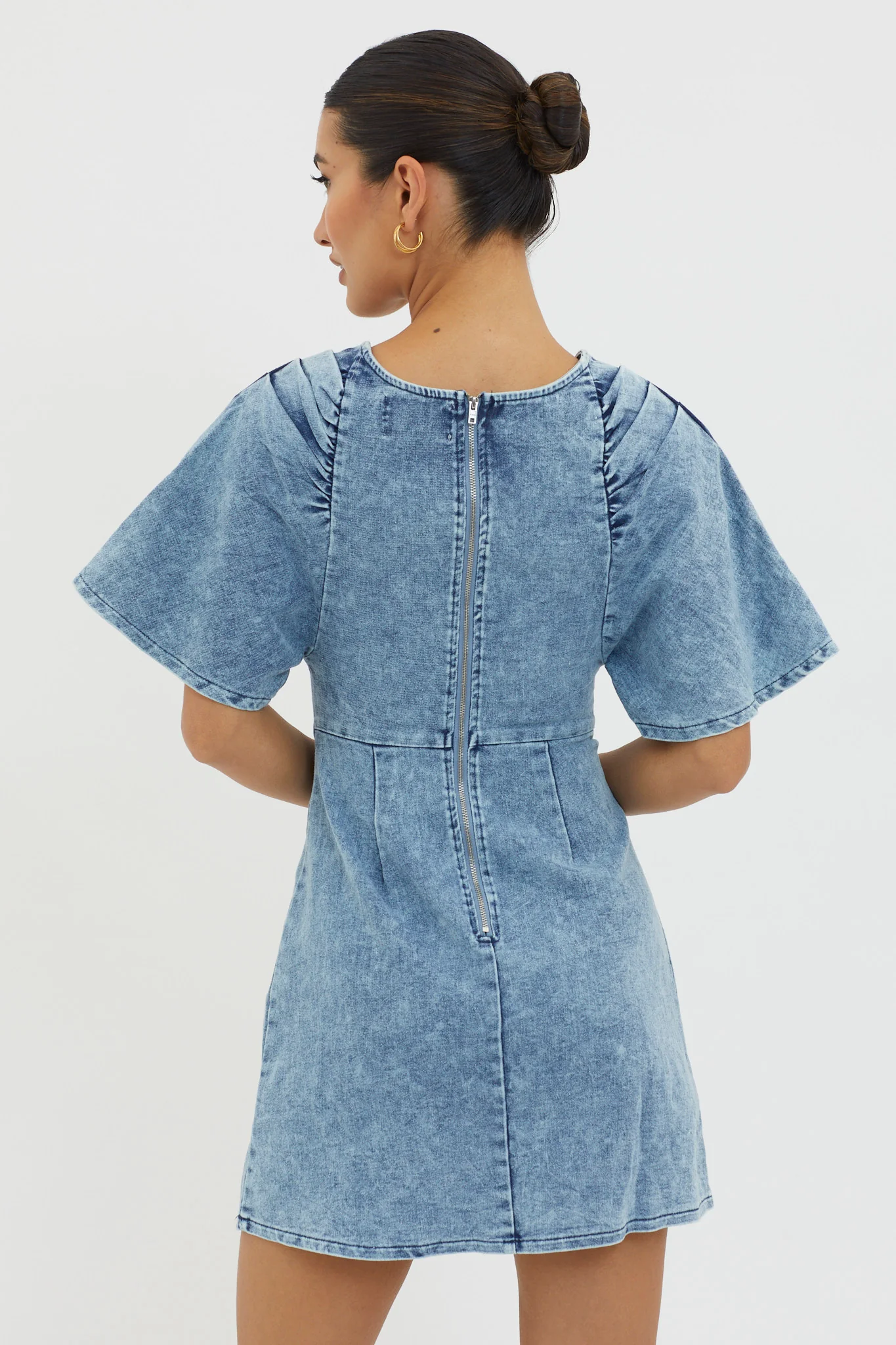 Jessika Pleated Bust Mini Dress Denim Blue - Seraphlike