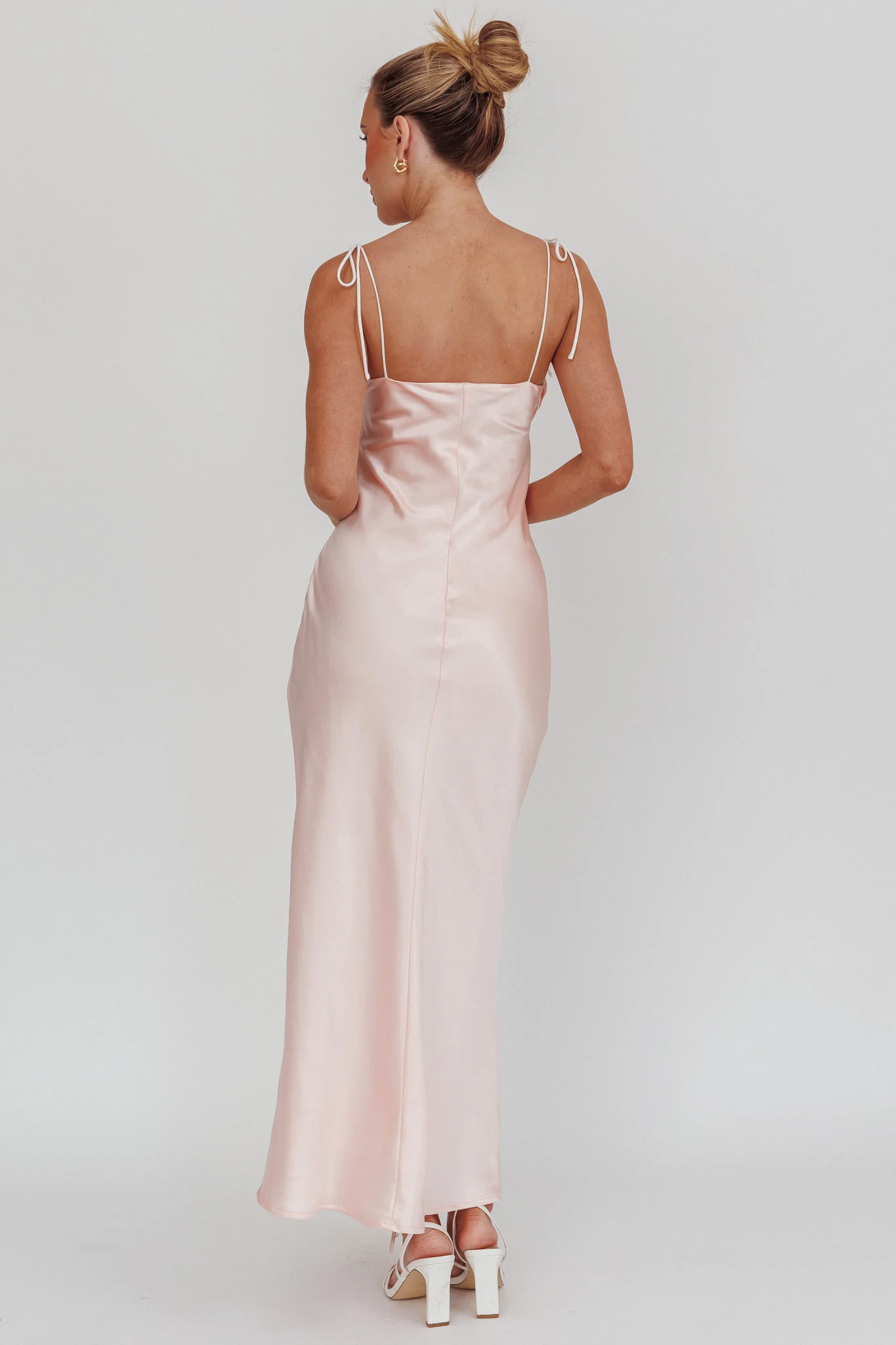 Slow Burn Tied Shoulders Satin Maxi Dress Pink - Seraphlike
