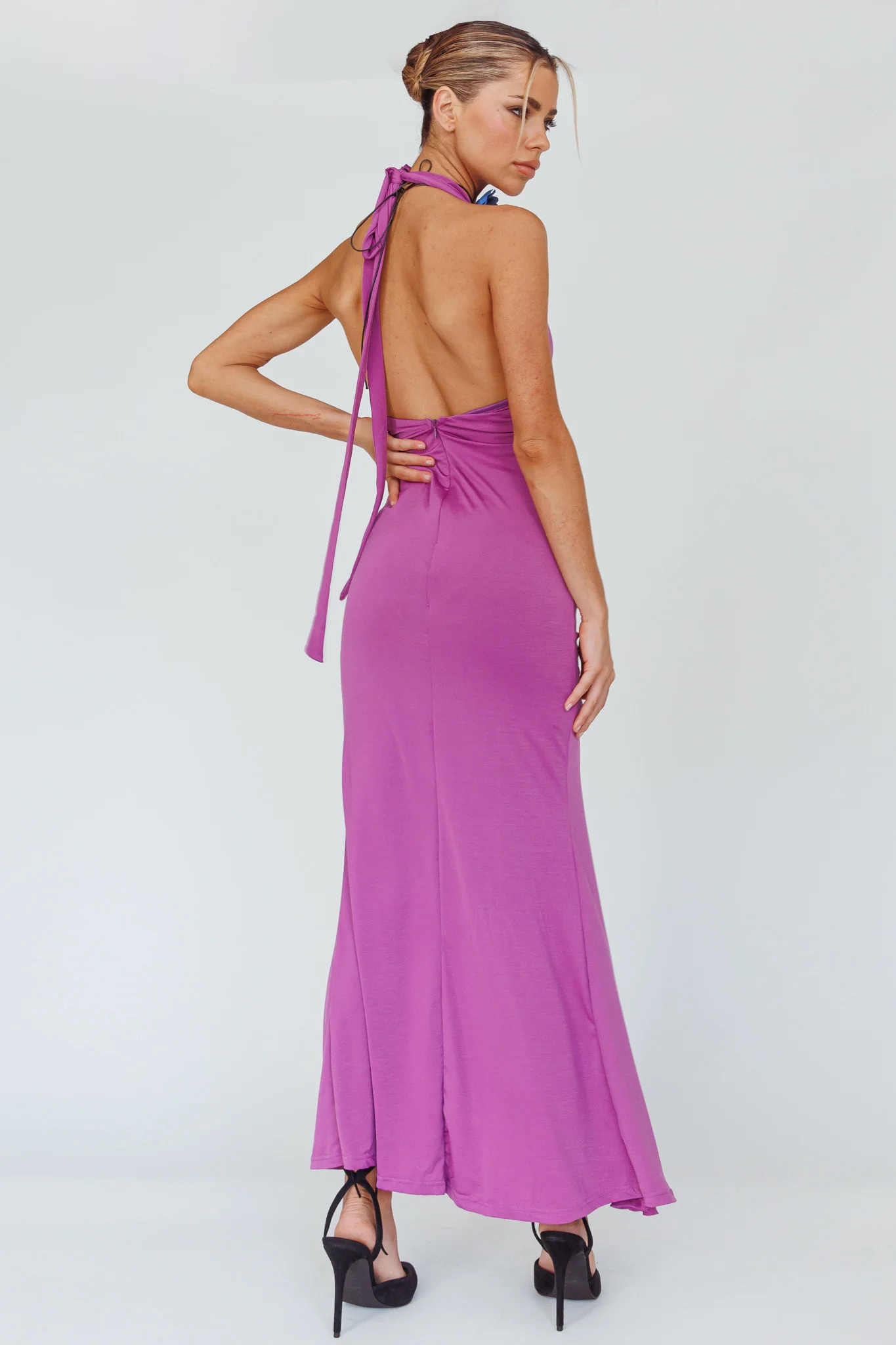 Zaphirah Halterneck Ruffle Dress Magenta - Seraphlike