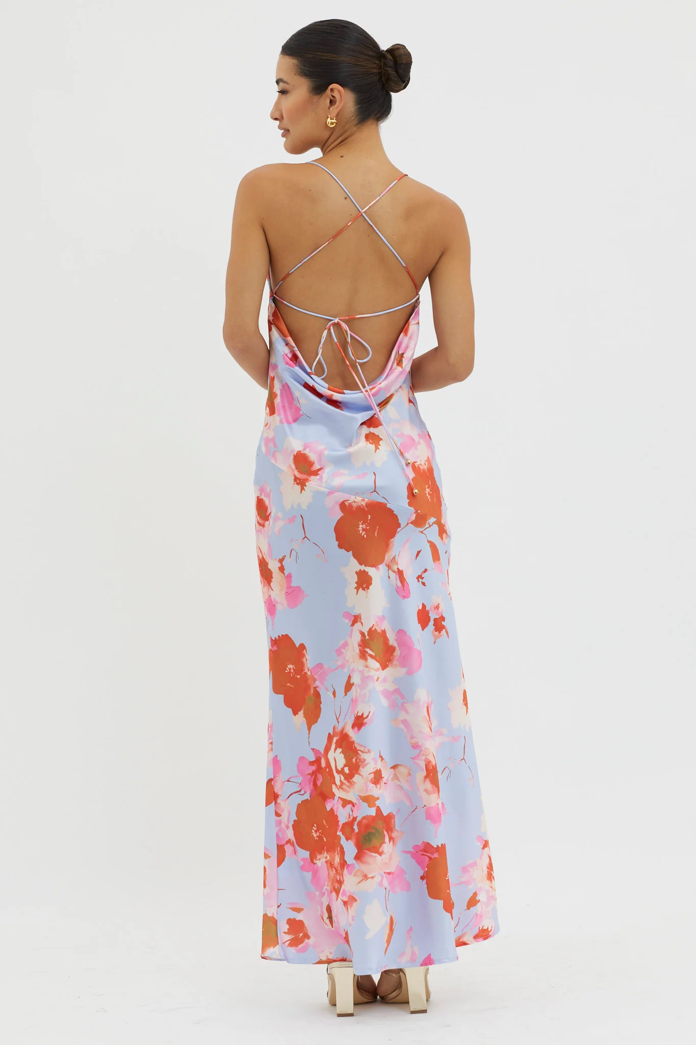 Dream Walk Cowl Back Tied Dress Print Pink - Seraphlike