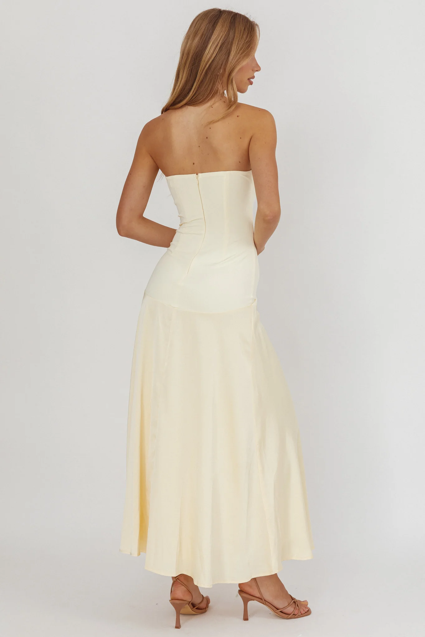 Star Avenue Strapless Drop Waist Maxi Dress Butter - Seraphlike