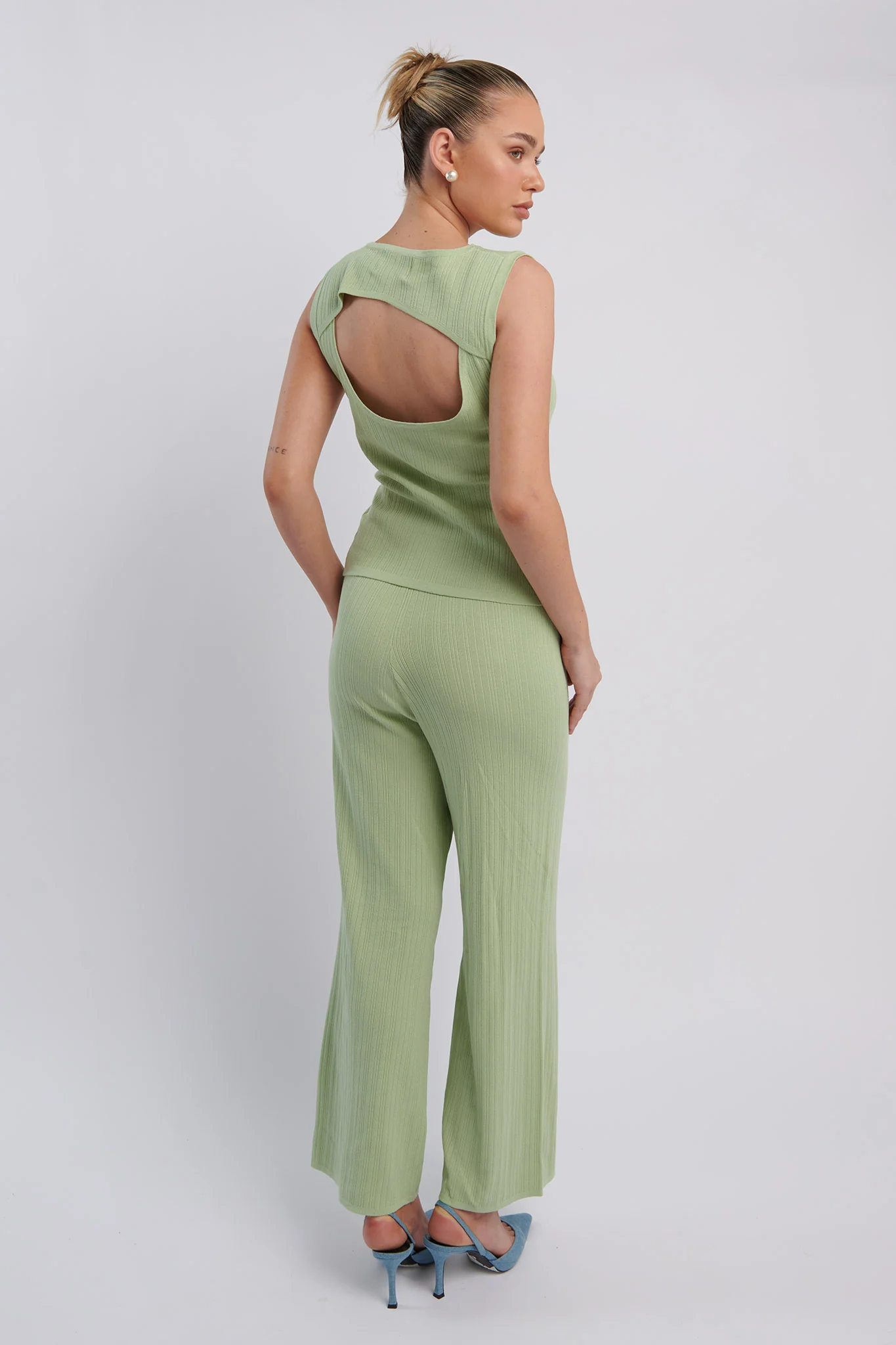 Rossana Long Knit Pants Sage - Seraphlike